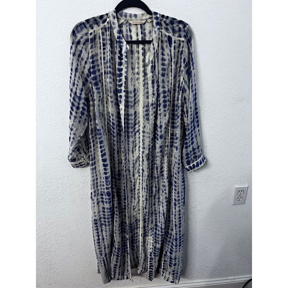 Soft Surroundings tie dye button front chiffon duster women size P XL